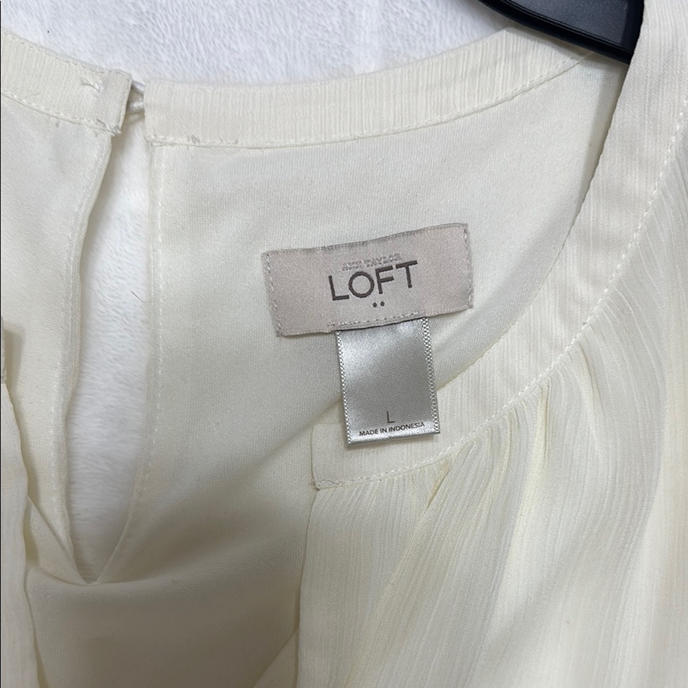 LOFT Cream Blouse‎ with V-Neckline - Picture 3 of 5